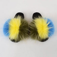 将图片加载到图库查看器,Summer Women Raccoon Fur Slippers Plush Slides Furry Sandals Fluffy House Shoes Girl's Cute Flip Flops Sandal With Soft Furry Faux Fox Fur House Outdoor Multicolor Slippers