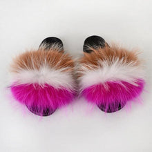 将图片加载到图库查看器,Summer Women Raccoon Fur Slippers Plush Slides Furry Sandals Fluffy House Shoes Girl's Cute Flip Flops Sandal With Soft Furry Faux Fox Fur House Outdoor Multicolor Slippers