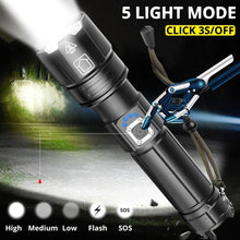 Load image into Gallery viewer, Rechargeable LED Flashlight High Lumen USB Ultra Bright Adjustable Powerful Zoomable Flashlight Water Resistant For Daily Household and Outdoor Camping Hiking Riding Running