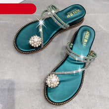 Load image into Gallery viewer, Rhinestones Women Sandals Flip Flops Summer Leather Crystal Slippers Sandals For Women Casual Summer Flat Rhinestone Crystal Sandal Slippers Comfy Beach Shoes Flip Flops