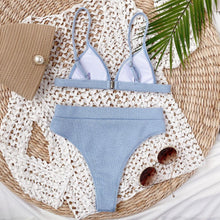 Load image into Gallery viewer, Bikini Swimwear Swimsuit Women Solid Bathing Suit Bikini Set With Pad Female High Waist Beachwear Women Bikini Swimsuits 2 Piece Deep V Neck Swimwear Adjustable Strap Back Bathing Suits