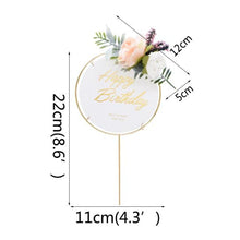 Load image into Gallery viewer, 1Pcs Metal Happy Birthday Cake Topper Artificial flowers Cake Toppers Happy Birthday Cake Topper Metal And Acrylic Cake Decoration With Pink Artificial Flower Cluster For DIY Baby Shower Birthday Party Decoration Baking Decor