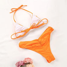 Load image into Gallery viewer, Handwork Bikinis Small Ruffle Swimsuit Vintage Print Swimwear Women Bathing Suit Leopard Patchwork Bikini Set String