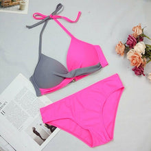 将图片加载到图库查看器,Bikini Push Up Swimwear Women Swimsuit Women's Bathing Suits Push Up Halter Bikini Swim Bottoms Two Piece Swimsuits Lace Up Halter String Triangle Bikini Sets