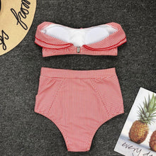 Load image into Gallery viewer, Retro Blue White Striped High Waist Bikini Lady Swimwear Women Swimsuit Female Ruffle Swim Bathing Suit Piece Vintage High Waist Bikini Set Ruffled Swimsuits For Women Bathing Suits