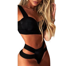 Load image into Gallery viewer, New Bikini Sets Black Push Up Swimsuit Women Neon Patchwork Bikini Swimsuit 2 Piece Cutout Molded Push Up Bathing Suit Women Swimwear Splicing Bathing Suit Holiday Beach Swimming Suit