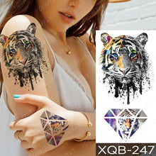 将图片加载到图库查看器,Elegant Black Waterproof Temporary Tattoo Sticker Lion Tiger Bear Flash Tattoos Leopard Wolf Colorful Big Tattoo Stickers For Mens Womens