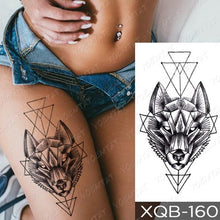 将图片加载到图库查看器,Elegant Black Waterproof Temporary Tattoo Sticker Lion Tiger Bear Flash Tattoos Leopard Wolf Colorful Big Tattoo Stickers For Mens Womens
