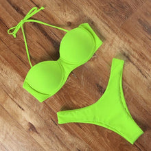 将图片加载到图库查看器,Animal Print Leopard Bikini Push Up Swimsuit Women Bikini Set Bathing Suit Bandeau Beach Wear Swimwear Women Casual Leopard Printed Triangle High Waist Two Piece Bikini Sets