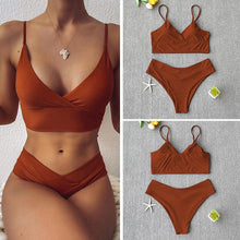 Load image into Gallery viewer, Solid Swimsuit Women Bikini Push Up Women's Crisscross Halter Bandage Bikini Strappy Bottom Swimsuits Swimwear Bikini Set Bathing Suit Two Piece Swim Suit Female