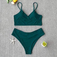 Load image into Gallery viewer, Solid Swimsuit Women Bikini Push Up Women's Crisscross Halter Bandage Bikini Strappy Bottom Swimsuits Swimwear Bikini Set Bathing Suit Two Piece Swim Suit Female