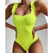 Load image into Gallery viewer, Luxury Black Female Swimsuit Vintage One Piece Ruffled Push Up Tummy Control Swimwear Halter One Piece Slimming Retro Swimsuit Women's Plus Size Push Up Bathing Suit Solid Red Swimwear Women Padded Bathing Suits
