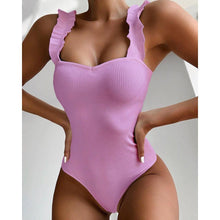 Load image into Gallery viewer, Luxury Black Female Swimsuit Vintage One Piece Ruffled Push Up Tummy Control Swimwear Halter One Piece Slimming Retro Swimsuit Women's Plus Size Push Up Bathing Suit Solid Red Swimwear Women Padded Bathing Suits
