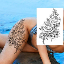 Load image into Gallery viewer, Realistic Big Flower Temporary Waterproof Sticker Tattoos For Body Painting Arm Legs Fake Black Rose Tattoos For Womens