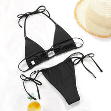 Load image into Gallery viewer, Bikini Swimsuit Solid Color Bikini Set Swimwear Bathing Suit Women Bikinis String Beach Women Two Piece Bikini Swimsuit Bathing Suits Halter Triangle Tops String Bikini Sets