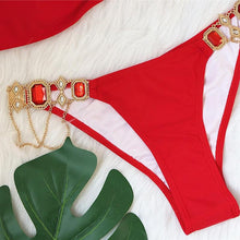 Load image into Gallery viewer, Luxury Purple Halter Crystal Diamond Bikini Female Swimsuit Women Swimwear Rhinestone Bikini Set Bathing Suit Women's Swimwear Rhinestone Halter Low Waist Tie Side Bikini Set 2 Pieces Crystal Diamond Swimsuit