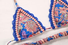 Load image into Gallery viewer, Vintage Print Bikini Female Handwork Small Ruffle Swimming Suit For Women Swimwear High Cut Bikini Set String Print Halter String Triangle Bikini Set Luxury Swimwear Two Piece Swimsuit