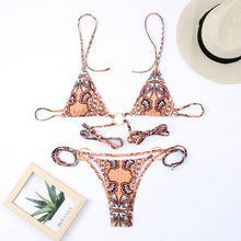 Load image into Gallery viewer, Vintage Print Bikini Female Handwork Small Ruffle Swimming Suit For Women Swimwear High Cut Bikini Set String Print Halter String Triangle Bikini Set Luxury Swimwear Two Piece Swimsuit