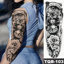 Load image into Gallery viewer, Full Arm Temporary Tattoos 8 Sheets and Half Arm Shoulder Waterproof Tattoos Elegant Large Lion Sleeve Sticker Tattoo Waterproof Temporary Big Wolf Tatoos For Men and Women