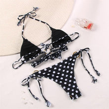 Load image into Gallery viewer, Bikini Triangle Adjust Swimwear Women's Crisscross Halter Bikini Lace Up Back Bandage Two Piece Strappy Bathing Suits G String Thong Swimwear Women Bathing Suit Hollow Out Quality Pleated Swimsuit Female Double-Sided Bikini Set