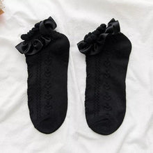 Load image into Gallery viewer, Women Lace Mesh Black White Cotton Socks Japanese Maiden Lovely Short Socks Frilly Ruffle Princess Socks For Women