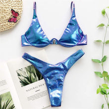 Load image into Gallery viewer, Underwired Bikini Female Swimsuit Women Swimwear Two-Piece V Shape Wire Bikini Set Bather Bathing Suit Women Micro Bikini Set Shiny Metallic 2 Piece Swimsuit Push Up Underwire Swimwear Bathing Suit
