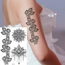 Load image into Gallery viewer, 53 Sheets Black Lace Temporary Tattoos Sticker Butterfly Flower Fake Tatoo Sticker Sexy Black Henna Temporary Tattoos For Women