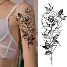 Load image into Gallery viewer, Women's Fashion Flower Temporary Tattoos Sticker Fake Rose Waterproof Large Realistic Black Colorful Flowers Tattoos