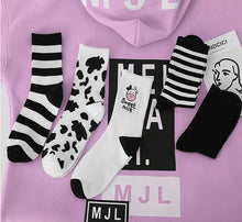将图片加载到图库查看器,Black And White Embroidery Female Tide Socks Shallow Mouth Summer Cartoon Cow Cute Fashion Boat Socks Unisex Men And Women Cotton Ankle Socks