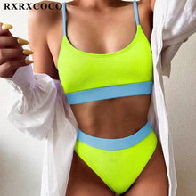 将图片加载到图库查看器,Swimwear Women Ribbed Bathing Suit Female Push Up Bikini Set Women's Bathing Suit Lace up Bikini Ribbed Two Piece Swimsuit Beachwear High Waist Bikini Women's Swimsuit