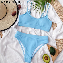 将图片加载到图库查看器,Swimwear Women Ribbed Bathing Suit Female Push Up Bikini Set Women's Bathing Suit Lace up Bikini Ribbed Two Piece Swimsuit Beachwear High Waist Bikini Women's Swimsuit