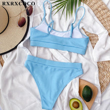 将图片加载到图库查看器,Swimwear Women Ribbed Bathing Suit Female Push Up Bikini Set Women's Bathing Suit Lace up Bikini Ribbed Two Piece Swimsuit Beachwear High Waist Bikini Women's Swimsuit