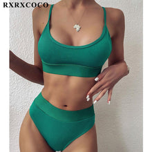 将图片加载到图库查看器,Swimwear Women Ribbed Bathing Suit Female Push Up Bikini Set Women's Bathing Suit Lace up Bikini Ribbed Two Piece Swimsuit Beachwear High Waist Bikini Women's Swimsuit