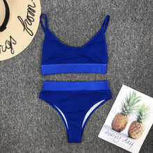 将图片加载到图库查看器,Swimwear Women Ribbed Bathing Suit Female Push Up Bikini Set Women's Bathing Suit Lace up Bikini Ribbed Two Piece Swimsuit Beachwear High Waist Bikini Women's Swimsuit