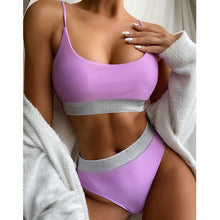 将图片加载到图库查看器,Swimwear Women Ribbed Bathing Suit Female Push Up Bikini Set Women's Bathing Suit Lace up Bikini Ribbed Two Piece Swimsuit Beachwear High Waist Bikini Women's Swimsuit