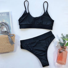 将图片加载到图库查看器,Swimwear Women Ribbed Bathing Suit Female Push Up Bikini Set Women's Bathing Suit Lace up Bikini Ribbed Two Piece Swimsuit Beachwear High Waist Bikini Women's Swimsuit