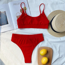 将图片加载到图库查看器,Swimwear Women Ribbed Bathing Suit Female Push Up Bikini Set Women's Bathing Suit Lace up Bikini Ribbed Two Piece Swimsuit Beachwear High Waist Bikini Women's Swimsuit