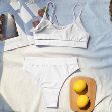 将图片加载到图库查看器,Swimwear Women Ribbed Bathing Suit Female Push Up Bikini Set Women's Bathing Suit Lace up Bikini Ribbed Two Piece Swimsuit Beachwear High Waist Bikini Women's Swimsuit