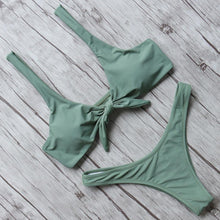 Load image into Gallery viewer, Solid Bikini Set Swimsuit Women Bikini Swimwear Female Halter Top Bathing Suit Swimming Wear Bikini High Cut Swimsuit High Waist Plus Size Summer Swimwear