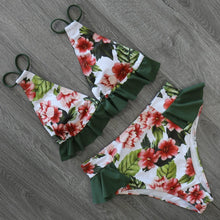 Load image into Gallery viewer, Women Summer High Waist Ruffle Bikini Set Swimwear Women Lady Floral Female Push Up Swimsuit Summer Beach Wear Bikini Pure Color Bikini Charming Ruffled Bra And Bottom Swimsuits