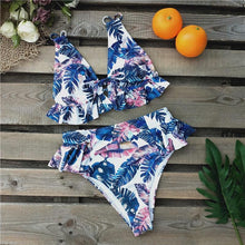 Load image into Gallery viewer, Women Summer High Waist Ruffle Bikini Set Swimwear Women Lady Floral Female Push Up Swimsuit Summer Beach Wear Bikini Pure Color Bikini Charming Ruffled Bra And Bottom Swimsuits