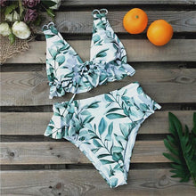 Load image into Gallery viewer, Women Summer High Waist Ruffle Bikini Set Swimwear Women Lady Floral Female Push Up Swimsuit Summer Beach Wear Bikini Pure Color Bikini Charming Ruffled Bra And Bottom Swimsuits