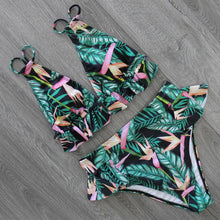 Load image into Gallery viewer, Women Summer High Waist Ruffle Bikini Set Swimwear Women Lady Floral Female Push Up Swimsuit Summer Beach Wear Bikini Pure Color Bikini Charming Ruffled Bra And Bottom Swimsuits