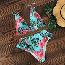 Load image into Gallery viewer, Women Summer High Waist Ruffle Bikini Set Swimwear Women Lady Floral Female Push Up Swimsuit Summer Beach Wear Bikini Pure Color Bikini Charming Ruffled Bra And Bottom Swimsuits