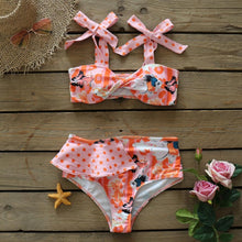 将图片加载到图库查看器,Two-Pieces Women Floral Push-Up Padded Bra Ruffles Bikini Set Swimsuit Swimwear Bathing Suit Beachwear Floral Printed Swimsuit Knotted String Triangle Bikini Tie Side High Cut Cheeky Bikini Set