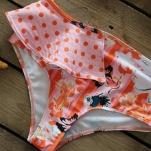 将图片加载到图库查看器,Two-Pieces Women Floral Push-Up Padded Bra Ruffles Bikini Set Swimsuit Swimwear Bathing Suit Beachwear Floral Printed Swimsuit Knotted String Triangle Bikini Tie Side High Cut Cheeky Bikini Set