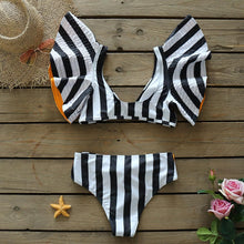将图片加载到图库查看器,Two-Pieces Women Floral Push-Up Padded Bra Ruffles Bikini Set Swimsuit Swimwear Bathing Suit Beachwear Floral Printed Swimsuit Knotted String Triangle Bikini Tie Side High Cut Cheeky Bikini Set