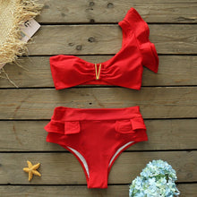 将图片加载到图库查看器,Two-Pieces Women Floral Push-Up Padded Bra Ruffles Bikini Set Swimsuit Swimwear Bathing Suit Beachwear Floral Printed Swimsuit Knotted String Triangle Bikini Tie Side High Cut Cheeky Bikini Set