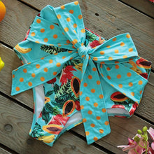 将图片加载到图库查看器,Two-Pieces Women Floral Push-Up Padded Bra Ruffles Bikini Set Swimsuit Swimwear Bathing Suit Beachwear Floral Printed Swimsuit Knotted String Triangle Bikini Tie Side High Cut Cheeky Bikini Set