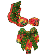 将图片加载到图库查看器,Two-Pieces Women Floral Push-Up Padded Bra Ruffles Bikini Set Swimsuit Swimwear Bathing Suit Beachwear Floral Printed Swimsuit Knotted String Triangle Bikini Tie Side High Cut Cheeky Bikini Set